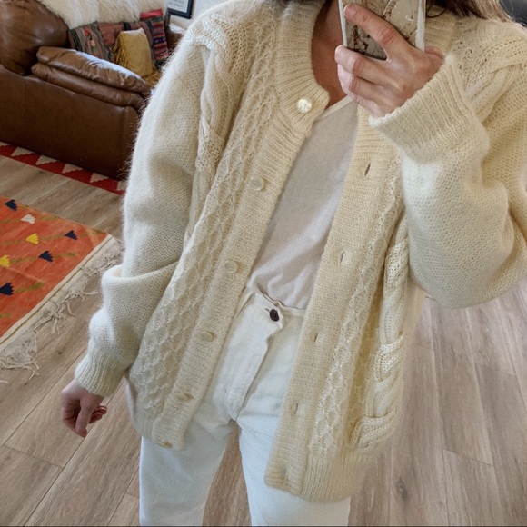 Vintage Sweaters - Vintage wool blend ivory oversized sweater coat